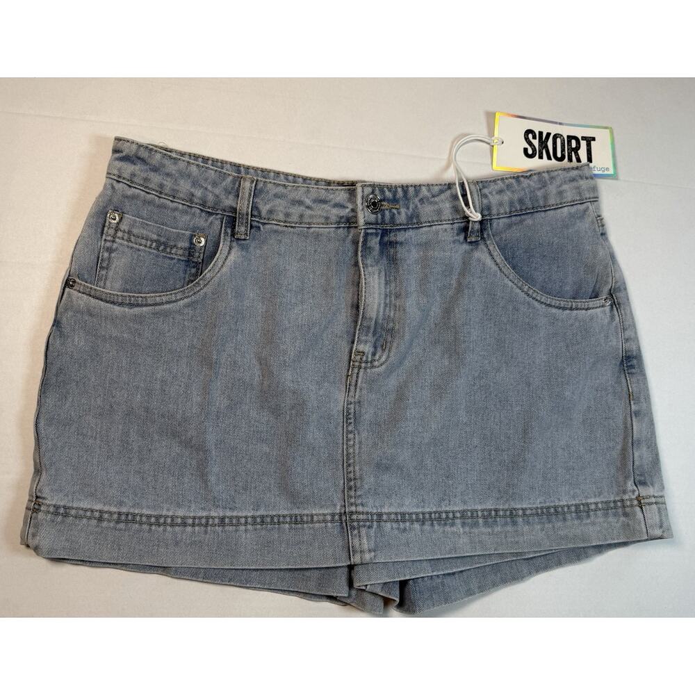Refuge Women's Skort Blue Denim High Waist Mini Shorts XL - Picture 3 of 9